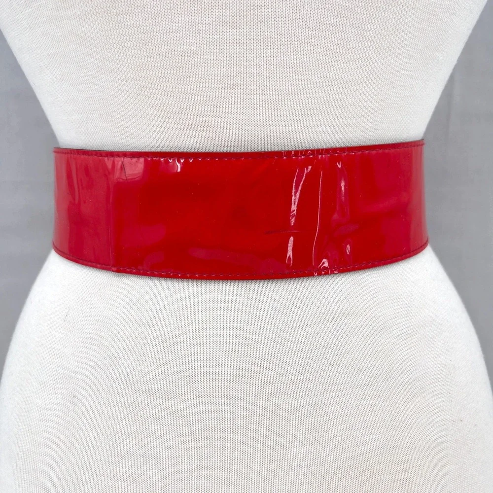 Womens Wide Belt XS S Red Patent Wide Cinch Statement Mod Retro Pinup Glossy 80s